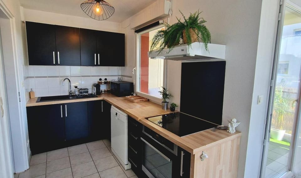 Kitchen or kitchenette, dishwasher, oven, stove