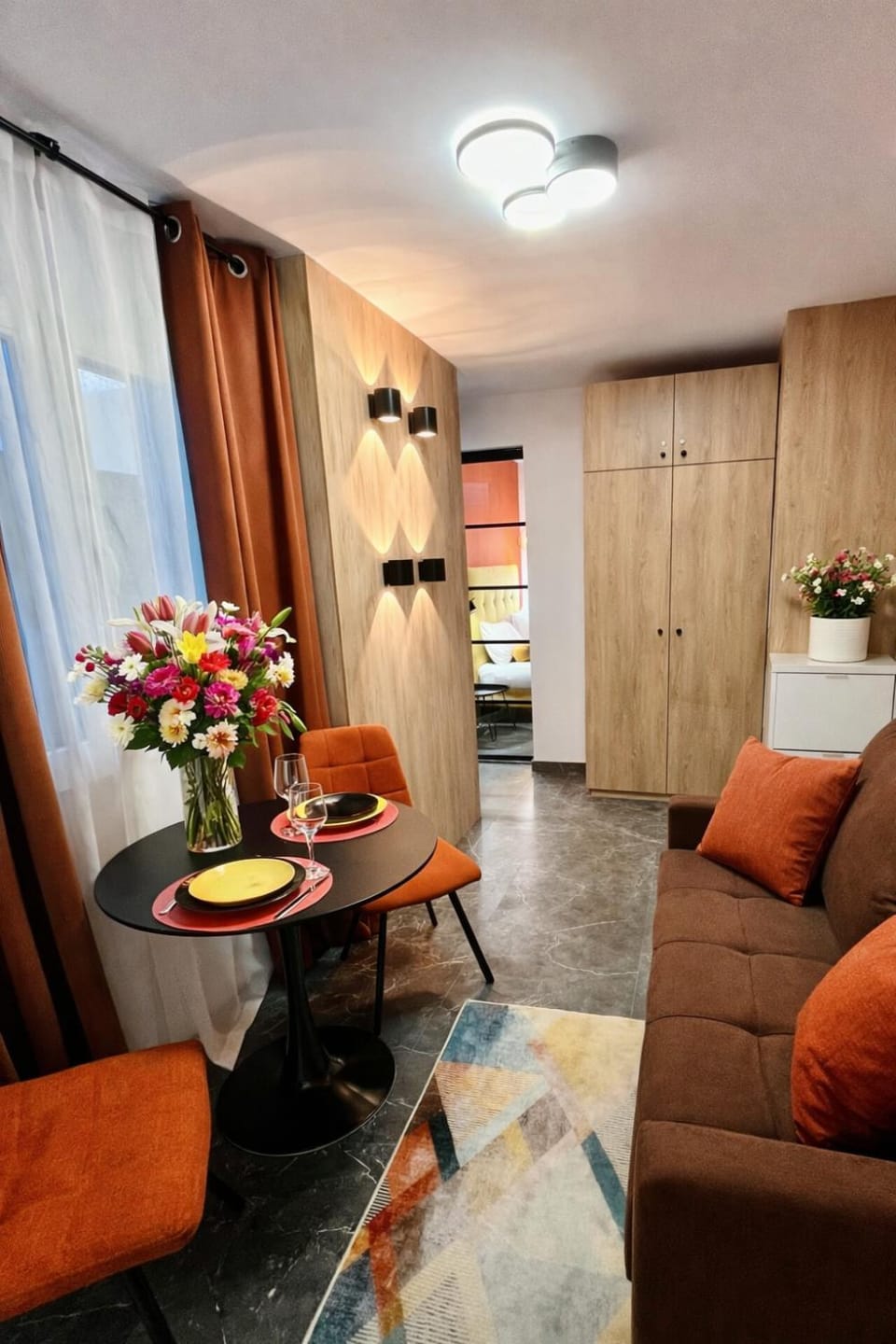 Living room, Seating area, Dining area, Inner courtyard view, wardrobe