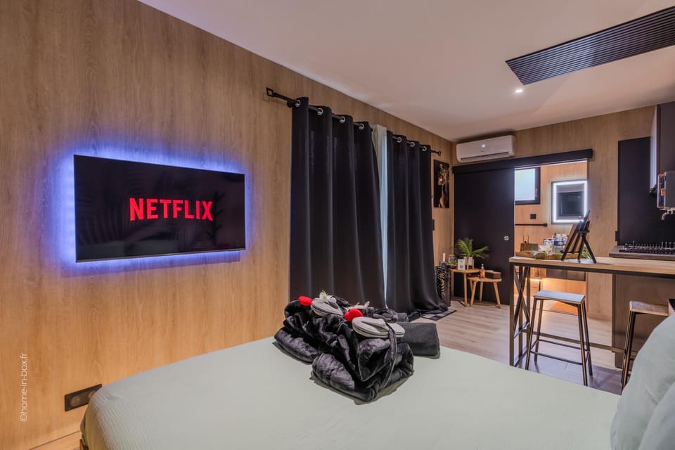 Bed, TV and multimedia, Kitchen or kitchenette, Living room, Photo of the whole room, Evening entertainment, Bedroom