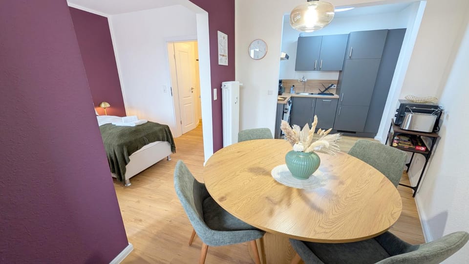 Bed, Bathroom, Kitchen or kitchenette, Seating area, Dining area, dishwasher, microwave, toaster, washing machine, dryer, kitchen