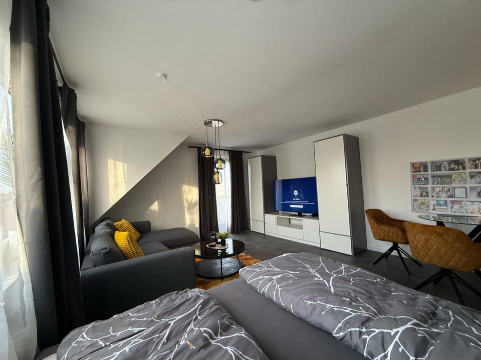 Bed, TV and multimedia, Living room, Photo of the whole room, Seating area, Bedroom