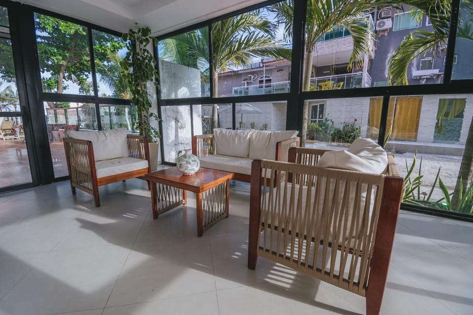 Property building, Lobby or reception, Seating area, Garden view