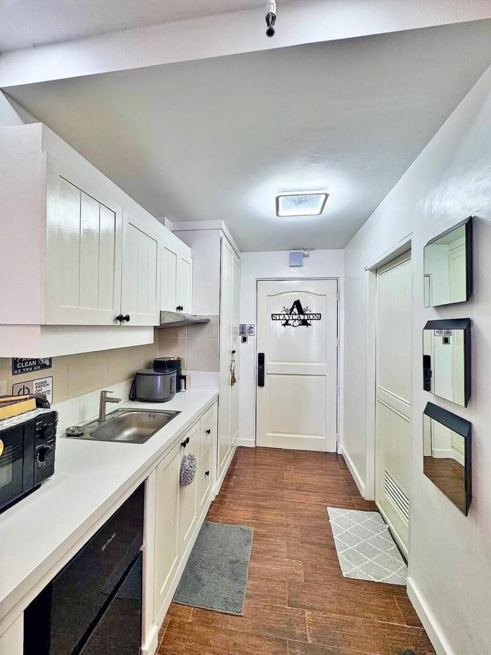 Kitchen or kitchenette, microwave