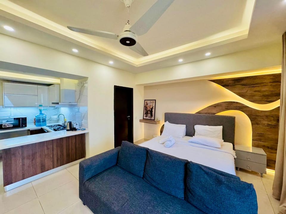 Bed, Kitchen or kitchenette, Living room, Photo of the whole room, Seating area, Bedroom