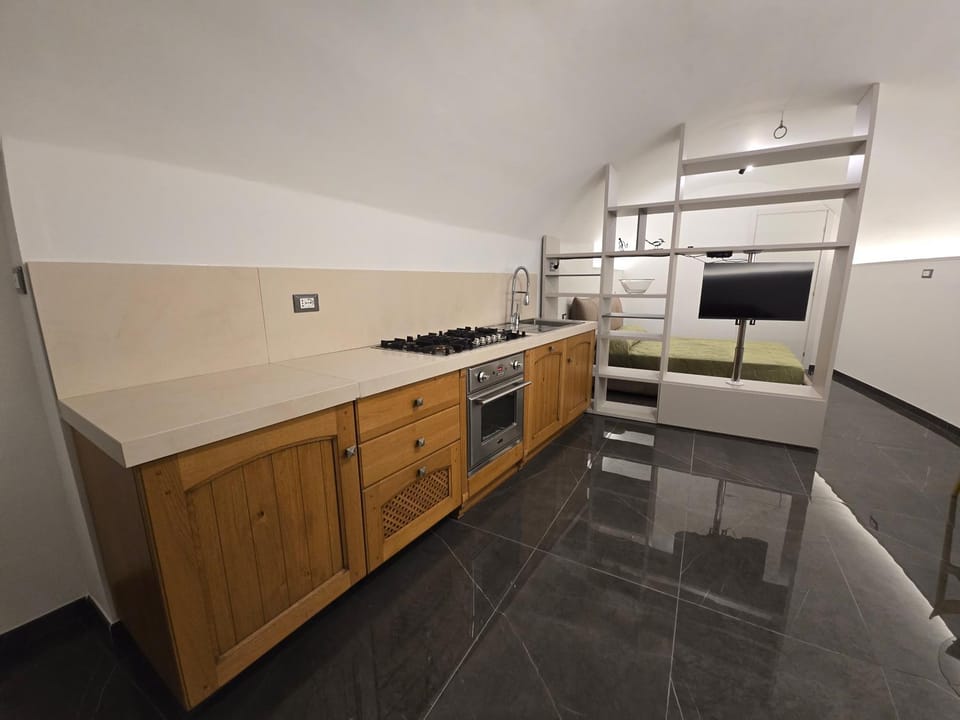Kitchen or kitchenette, dishwasher, oven, stove