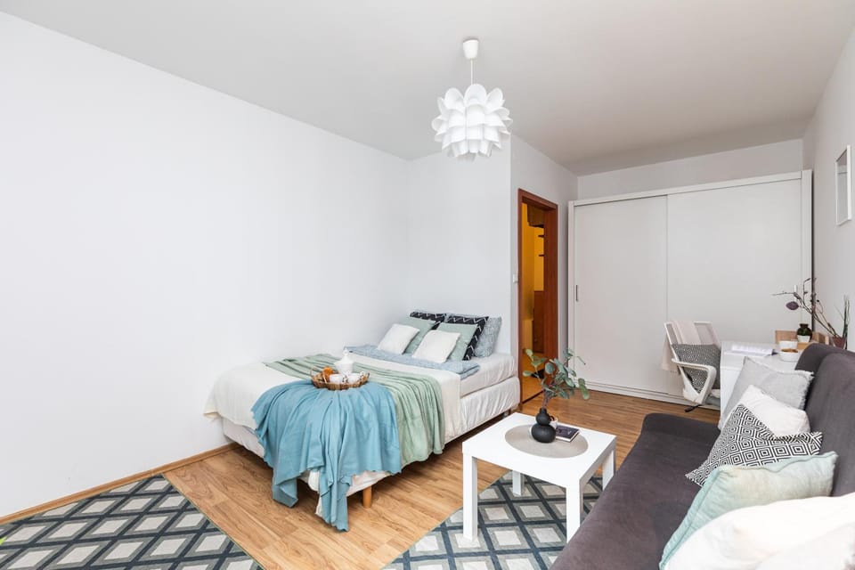 Bed, Living room, Seating area