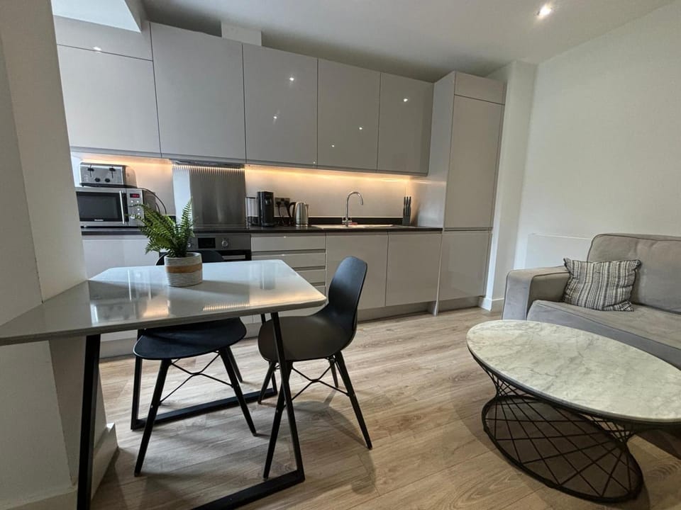 Kitchen or kitchenette, Living room, Seating area, Dining area, dishwasher, oven, stove