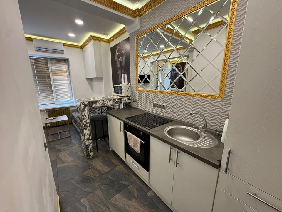 Kitchen or kitchenette, oven, stove, washing machine