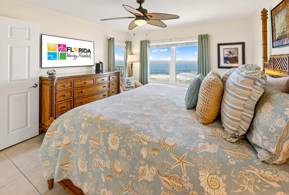 Updated direct oceanfront 2/2, corner condo with private balcony, heated pool and garage Apartment in Ormond By The Sea