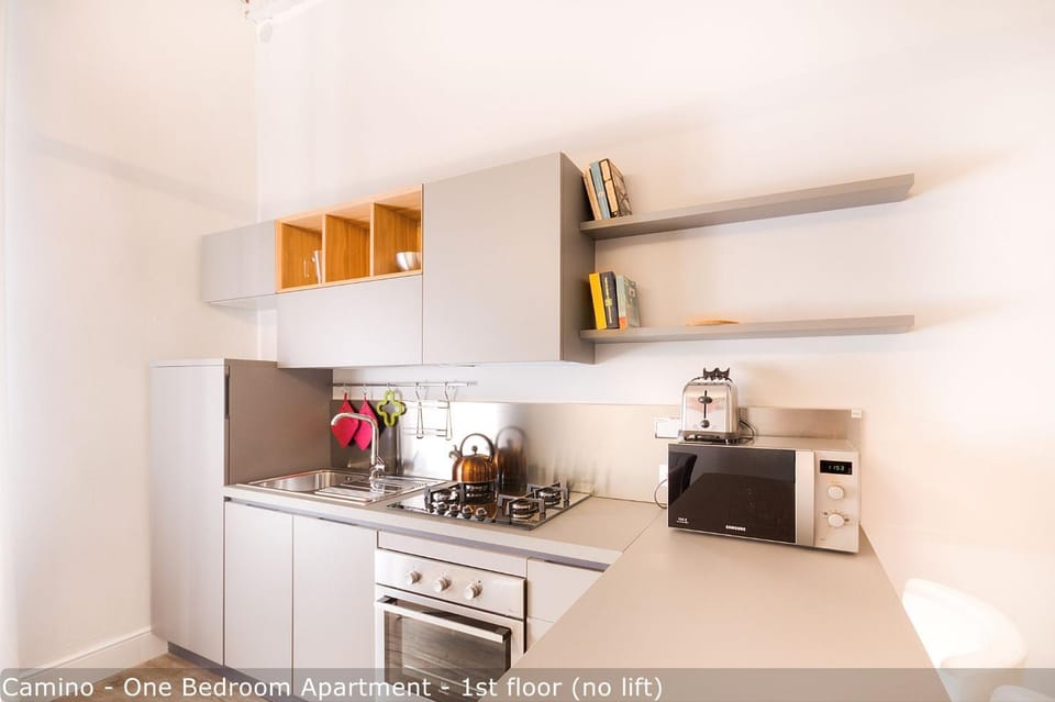 Kitchen or kitchenette, stove