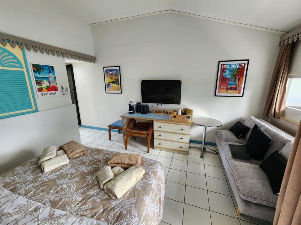 Bed, TV and multimedia, Living room, Seating area, Bedroom