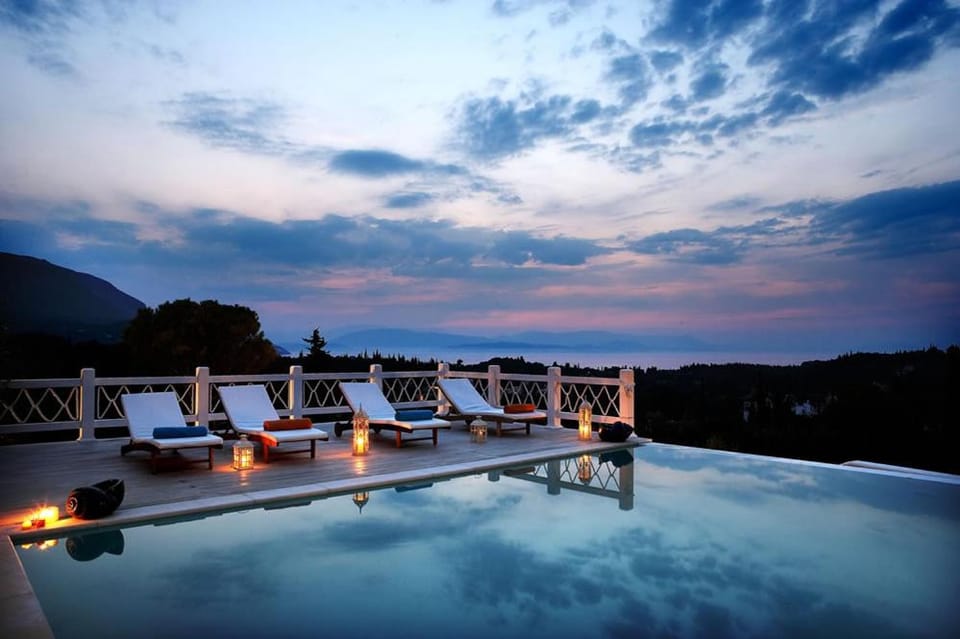 Patio, Natural landscape, View (from property/room), Pool view, Swimming pool, Sunset, sunbed