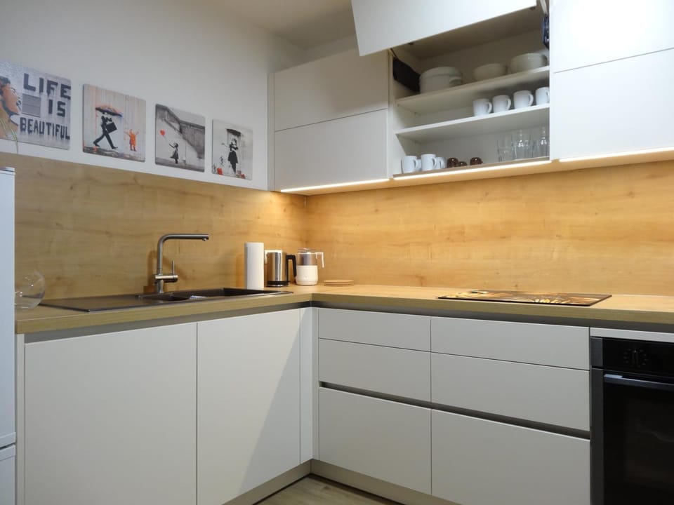Kitchen or kitchenette, stove