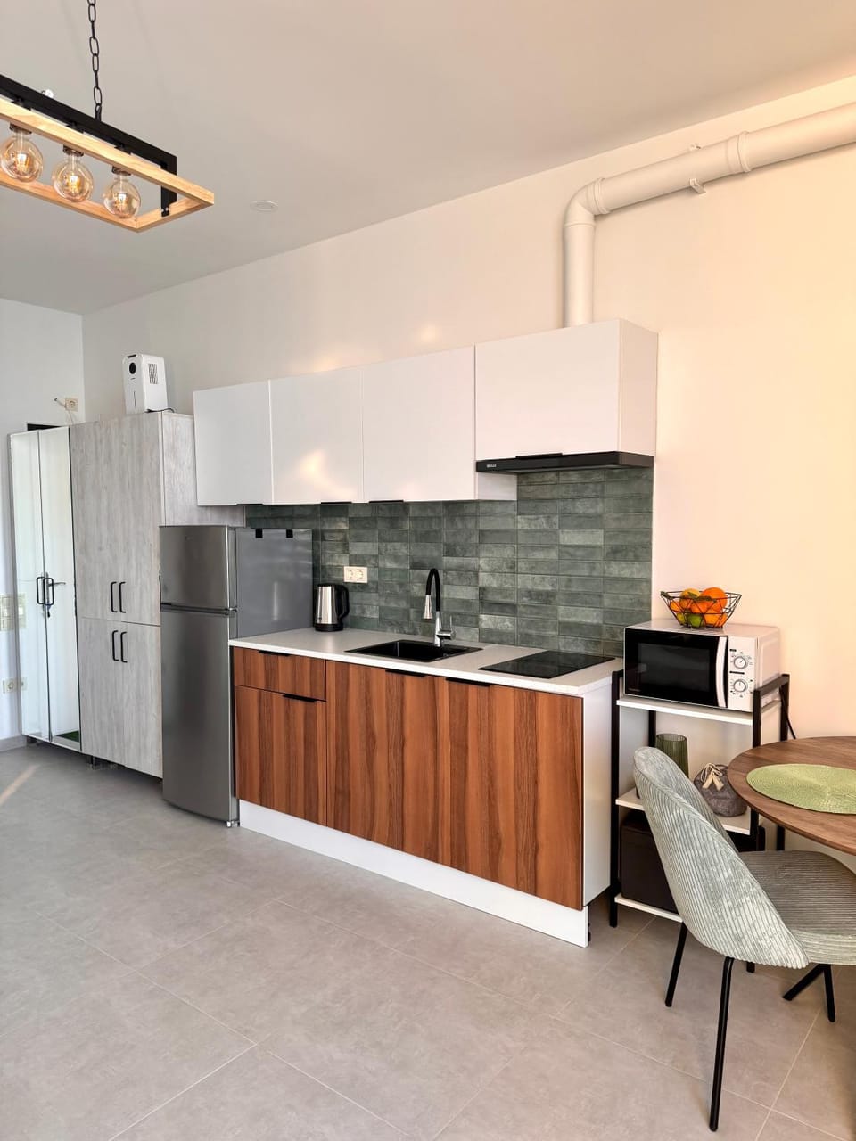 Kitchen or kitchenette, stove