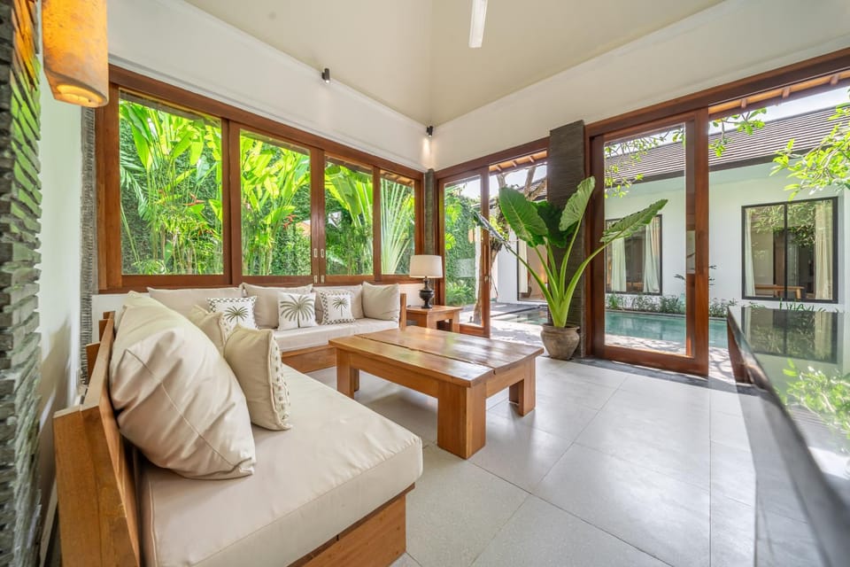 Living room, Seating area, Garden view