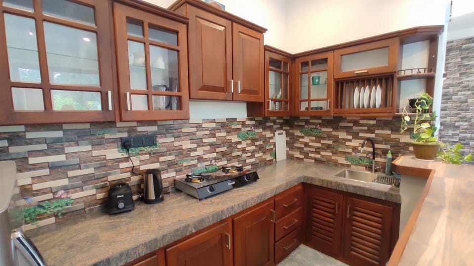 Kitchen or kitchenette, stove