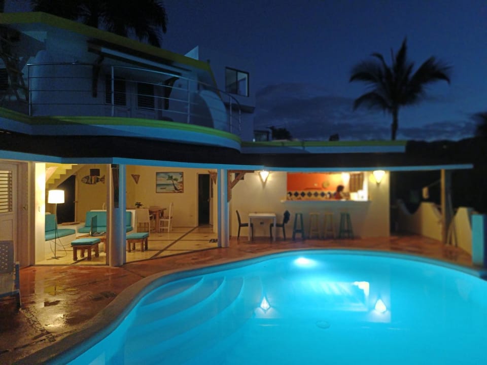 Property building, Night, Pool view, Swimming pool