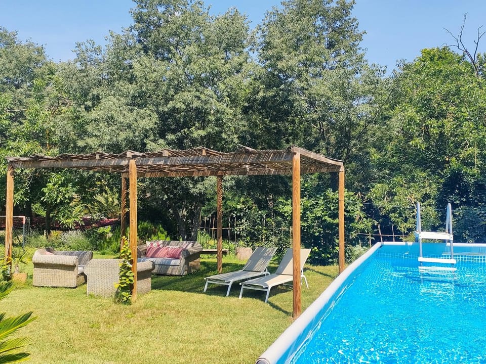 Property building, Living room, Swimming pool