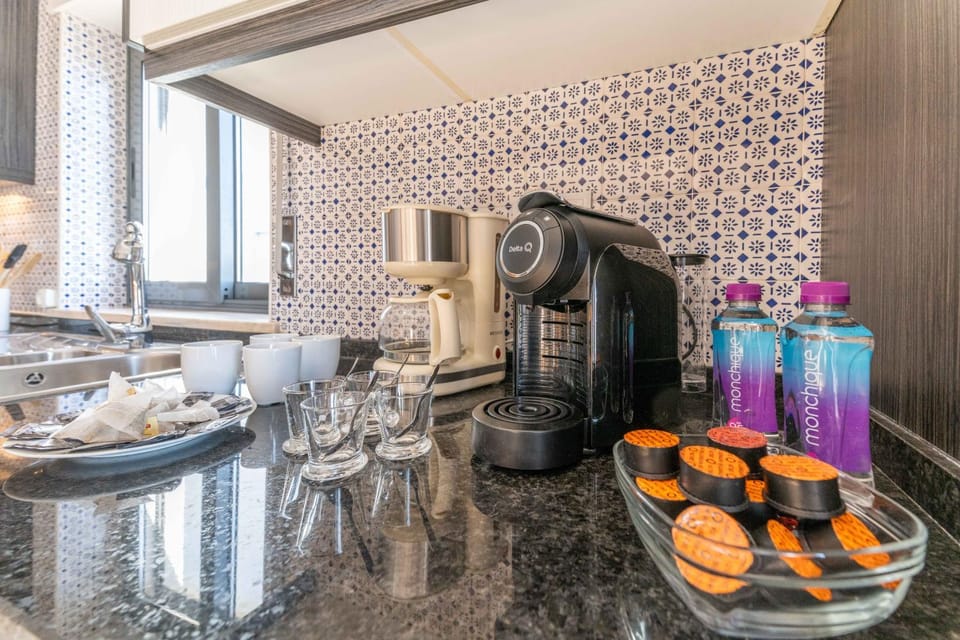 Drinks, stove, toaster