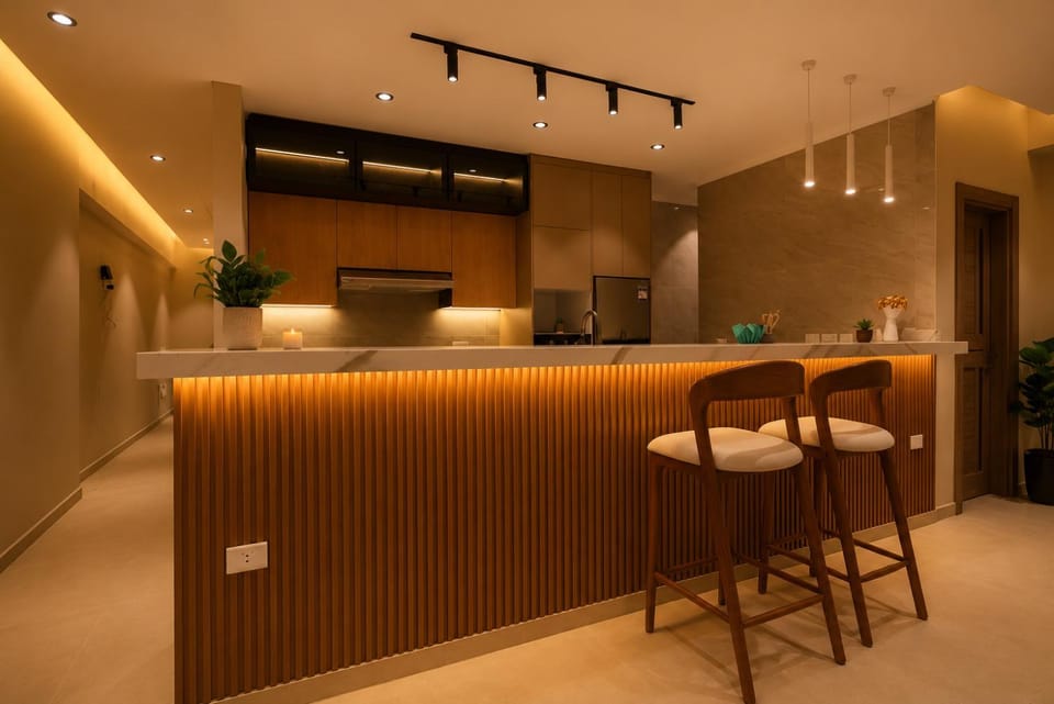 Kitchen or kitchenette, Living room, Seating area