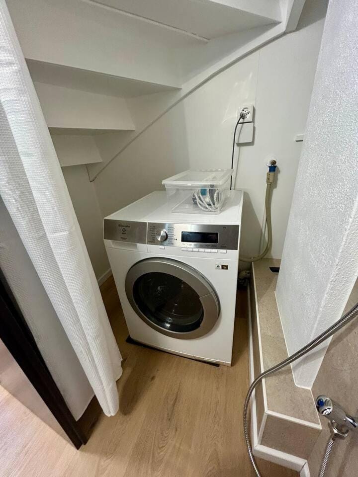flat iron, washing machine