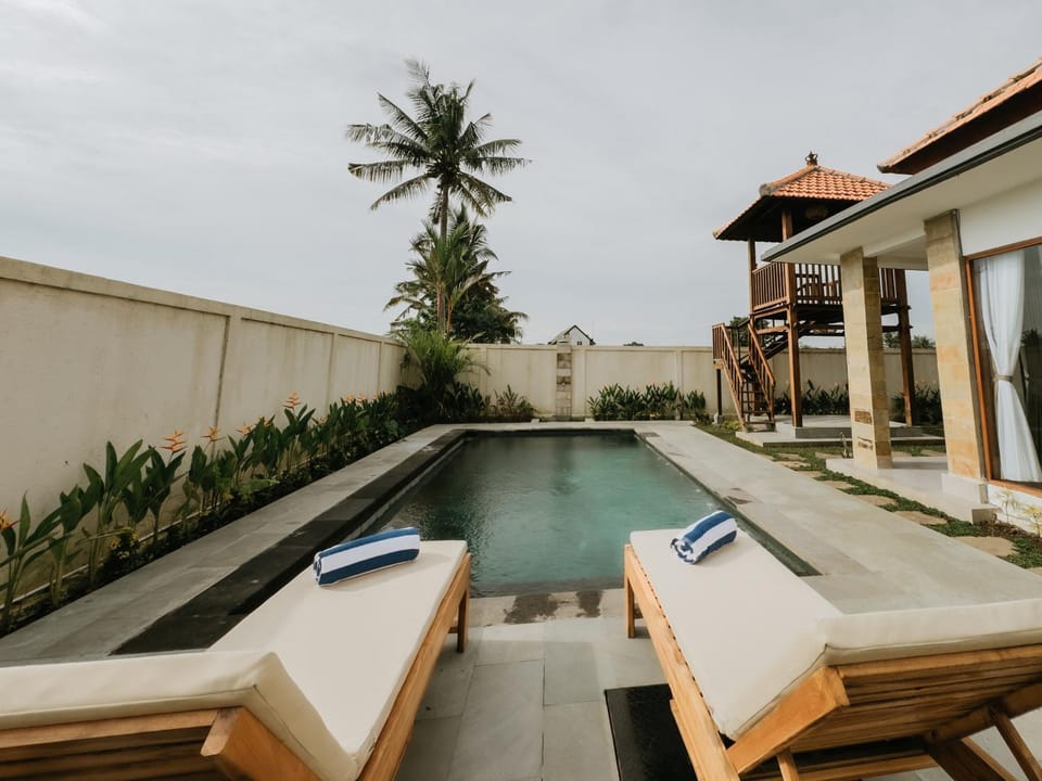 Property building, Patio, Natural landscape, Pool view, Swimming pool