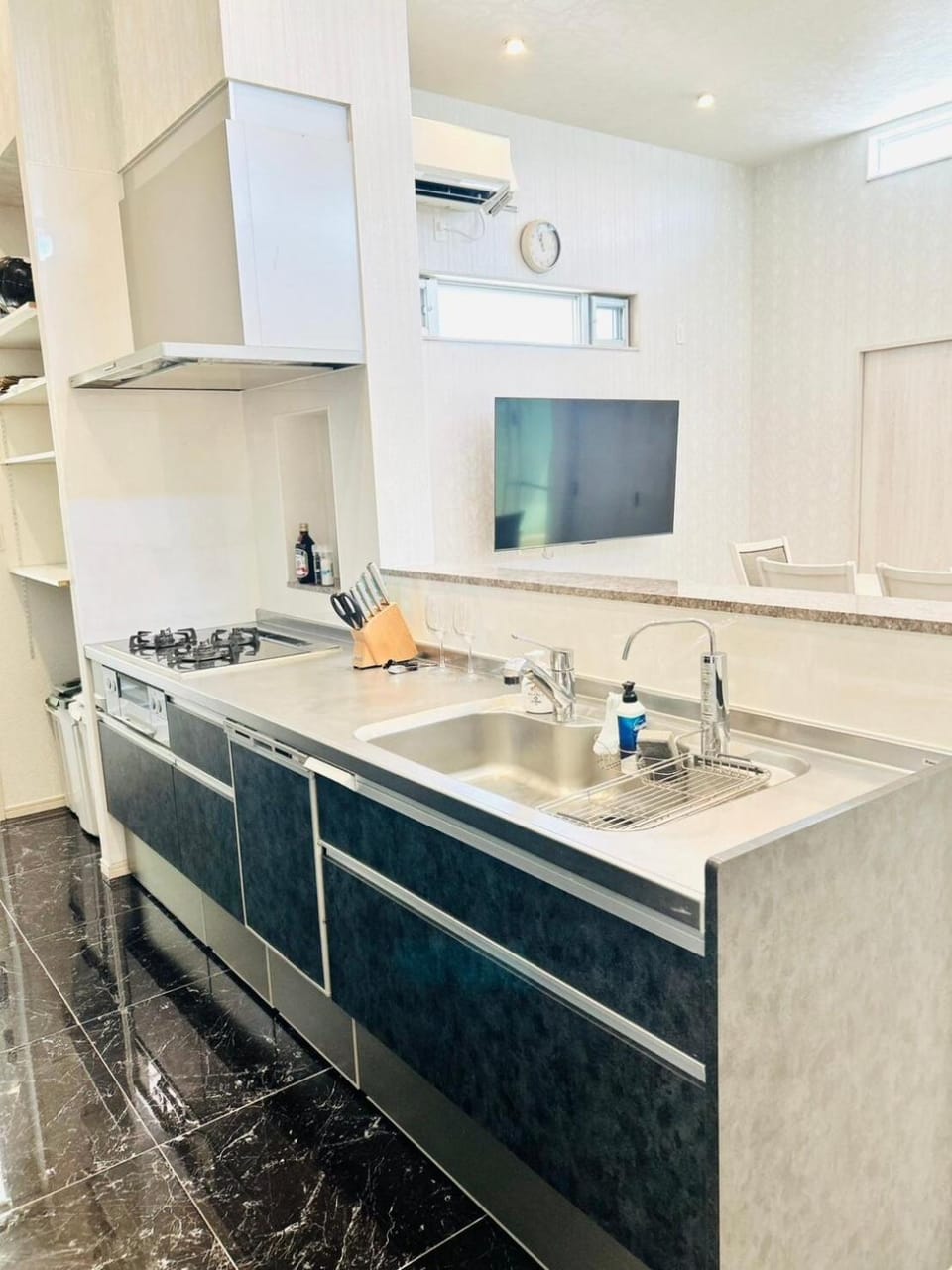 Kitchen or kitchenette, dishwasher, oven, stove