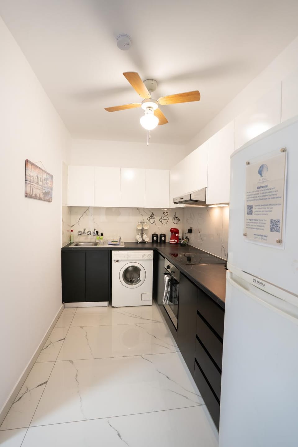 Kitchen or kitchenette, oven, toaster, washing machine