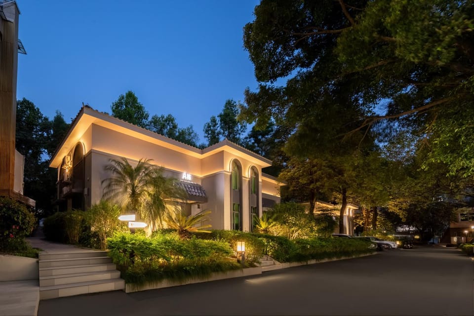 Property building, Night, Garden, Garden view