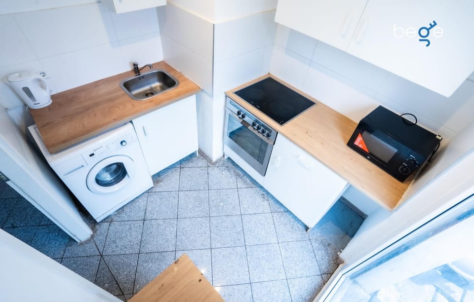 microwave, washing machine, kitchen