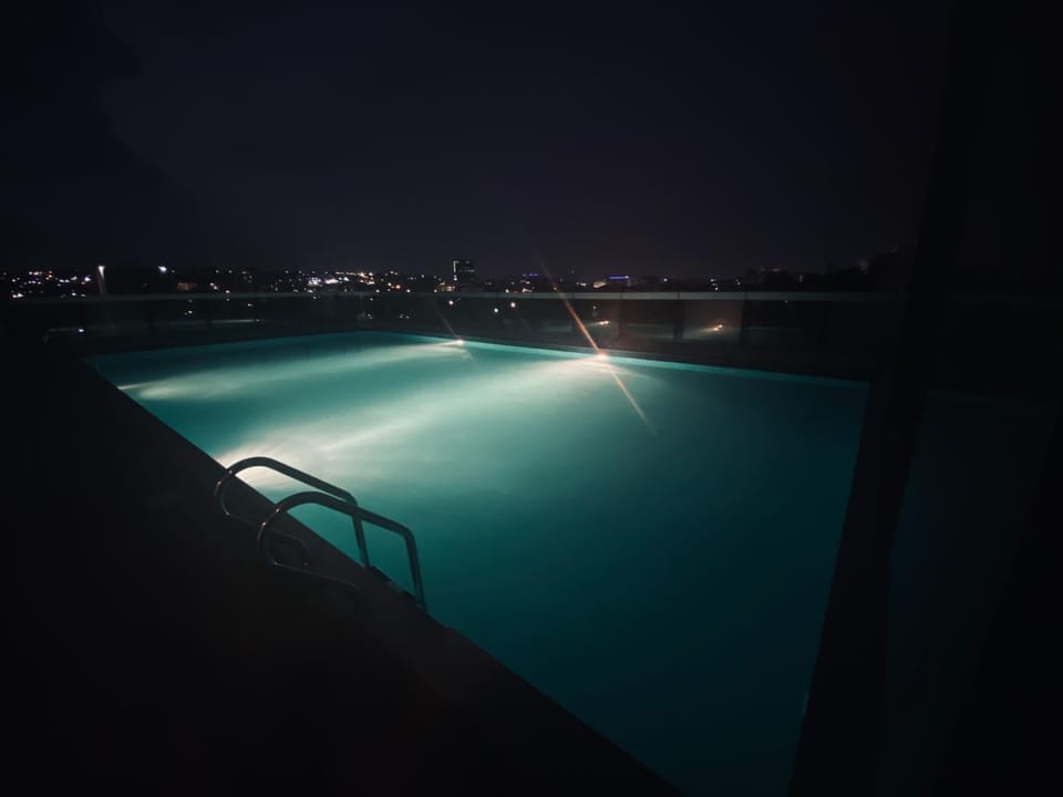 Night, Pool view, Swimming pool, Swimming pool