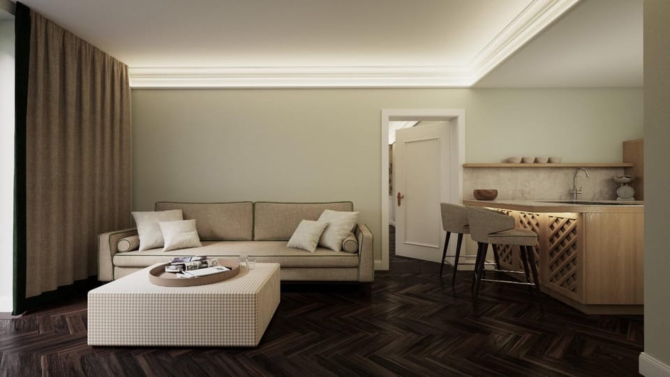 Living room, kitchen