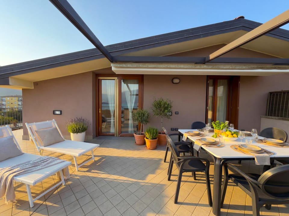 Property building, View (from property/room), Balcony/Terrace, Dining area, sunbed