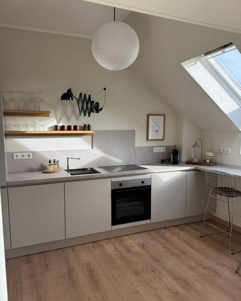 Kitchen or kitchenette, dishwasher, stove
