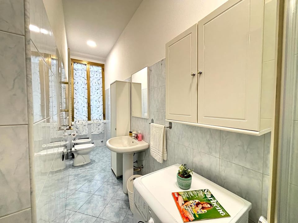 Toilet, Bathroom, bidet, towels, washing machine