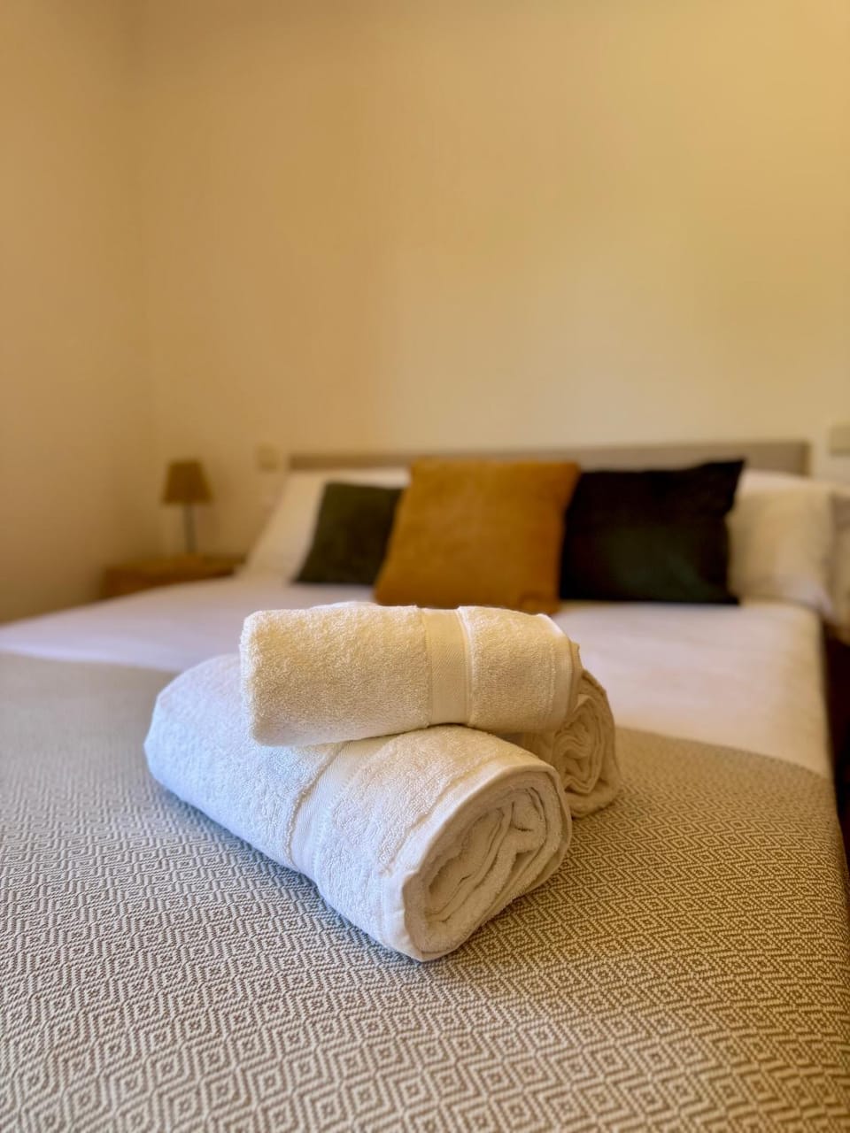 Bed, Photo of the whole room, Bedroom, towels