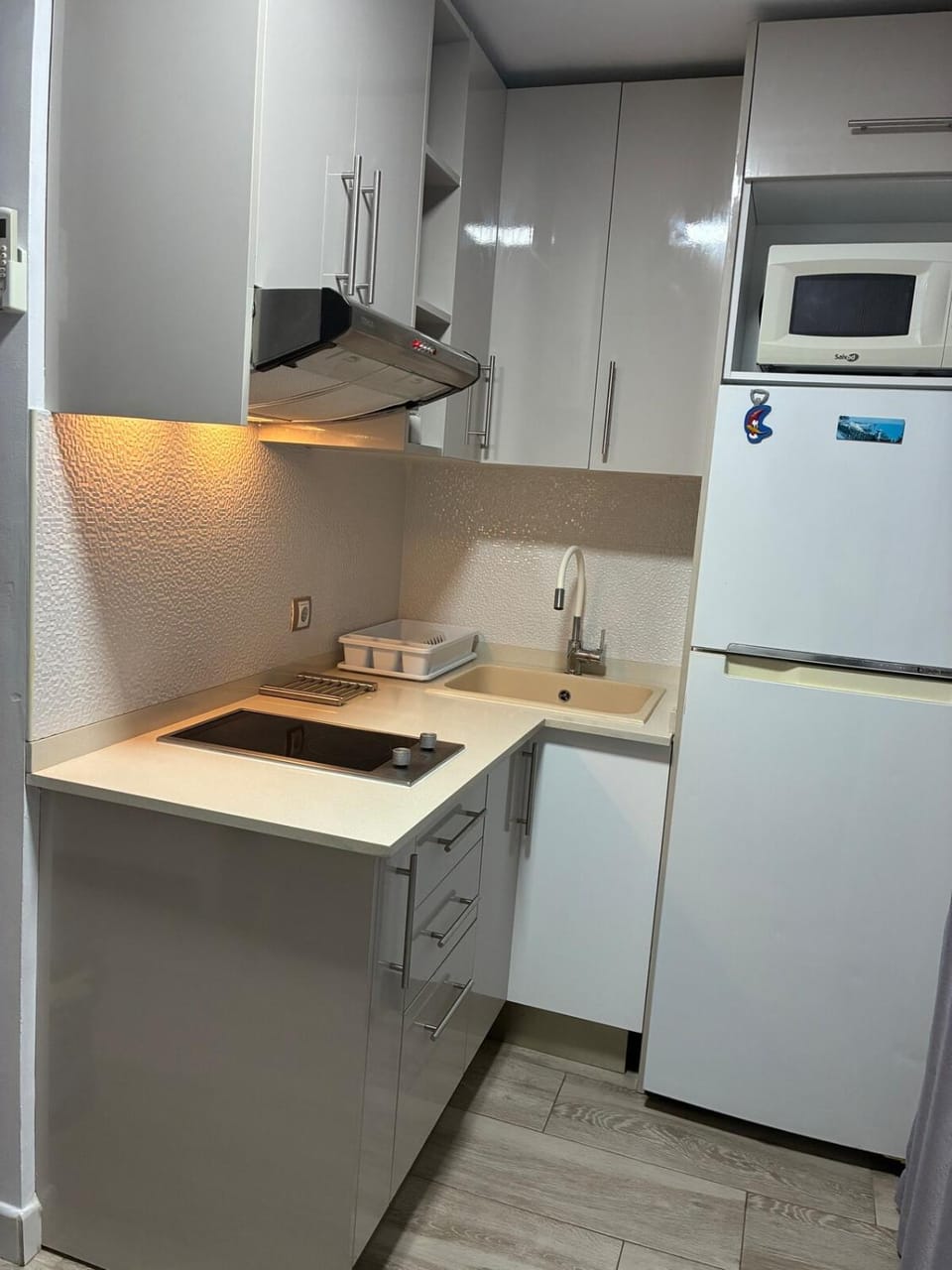 Kitchen or kitchenette, stove