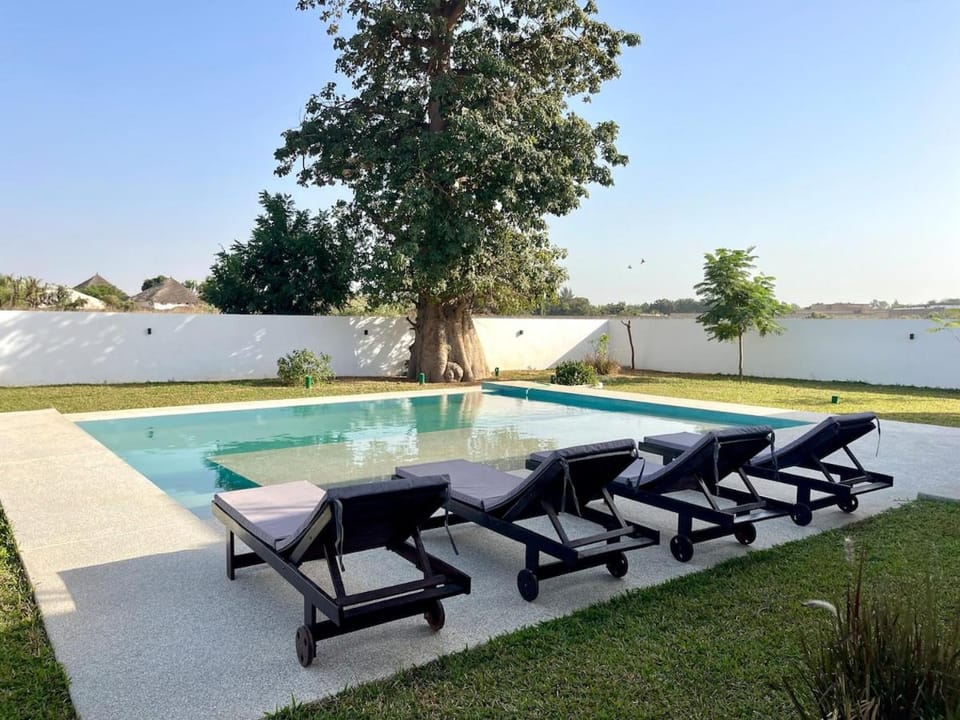 Swimming pool, sunbed