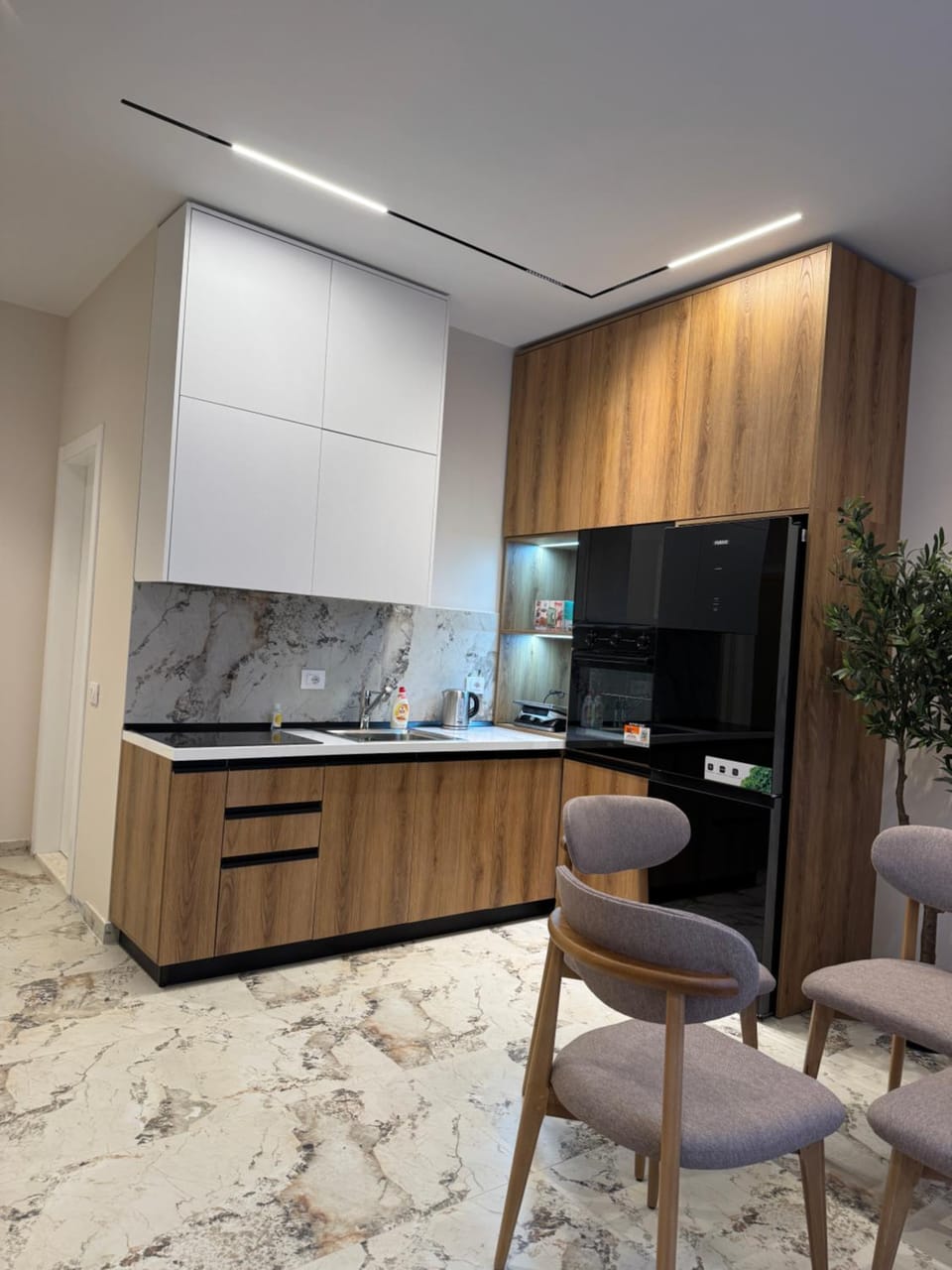Kitchen or kitchenette, oven