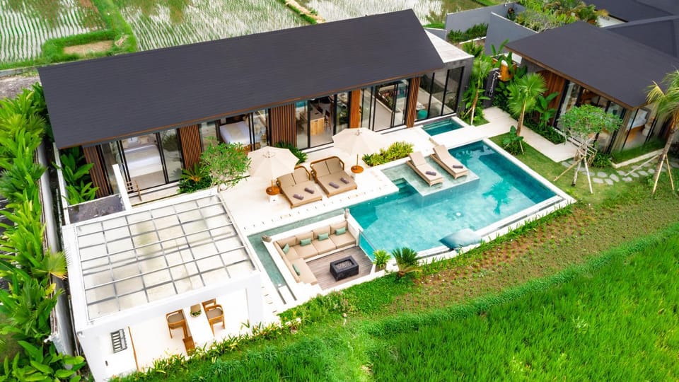 Property building, Garden, Pool view, Swimming pool, sunbed