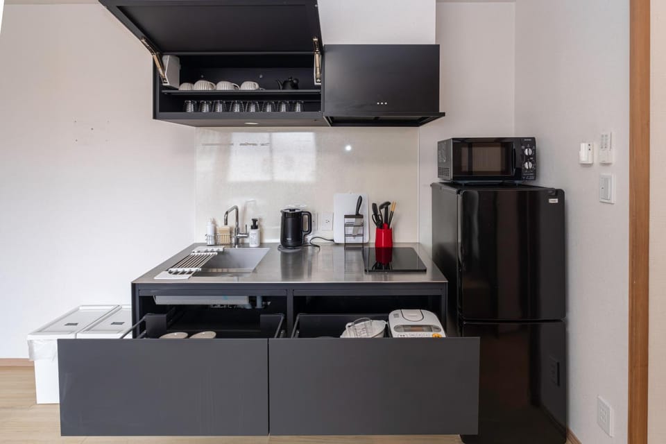 Kitchen or kitchenette, stove
