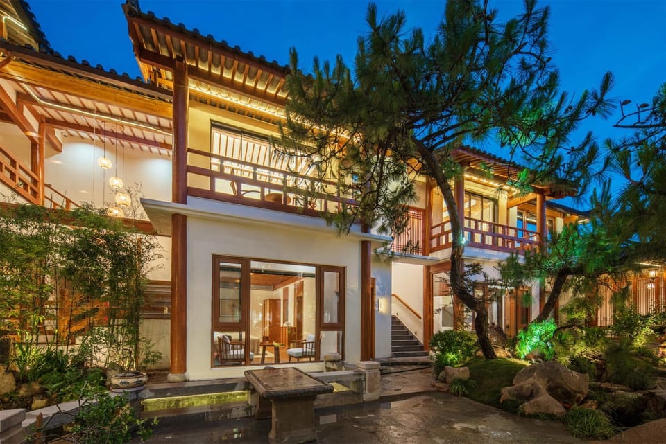 Property building, Patio, Night, Garden, Garden view