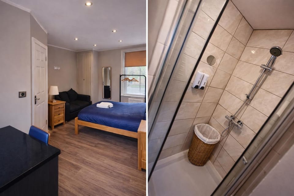 Shower, Bed, Photo of the whole room