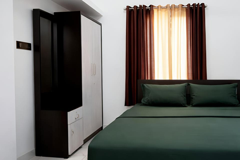 Bed, wardrobe