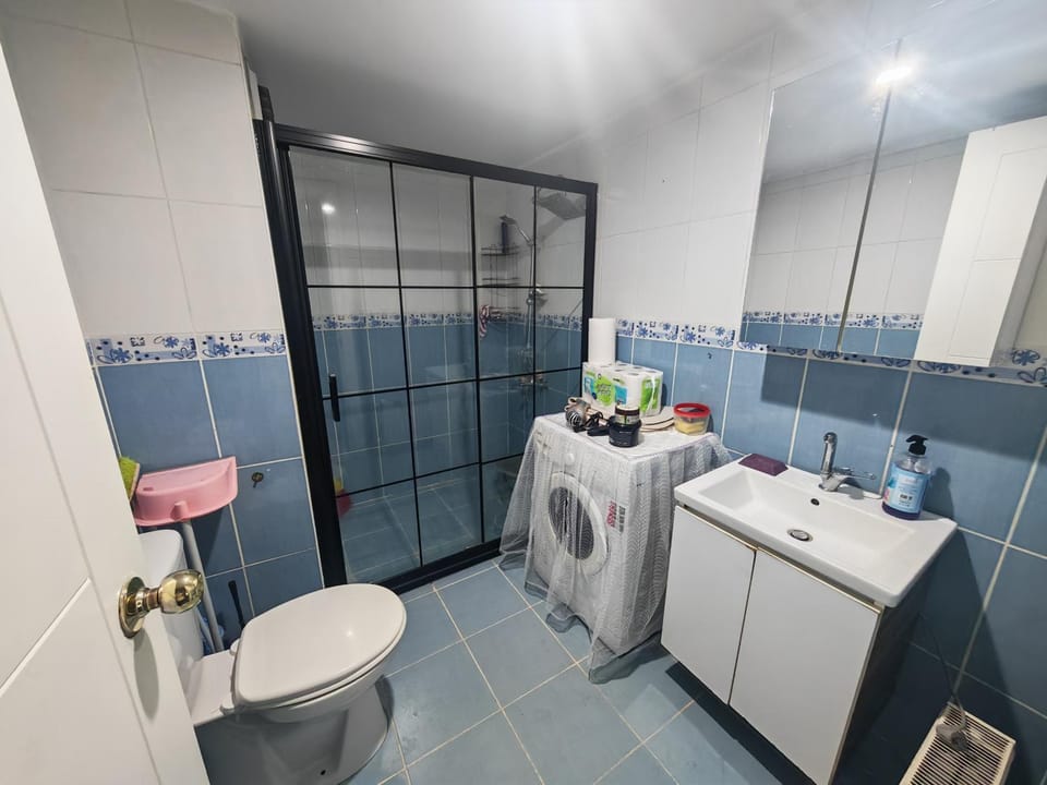 Toilet, Bathroom, towels, washing machine