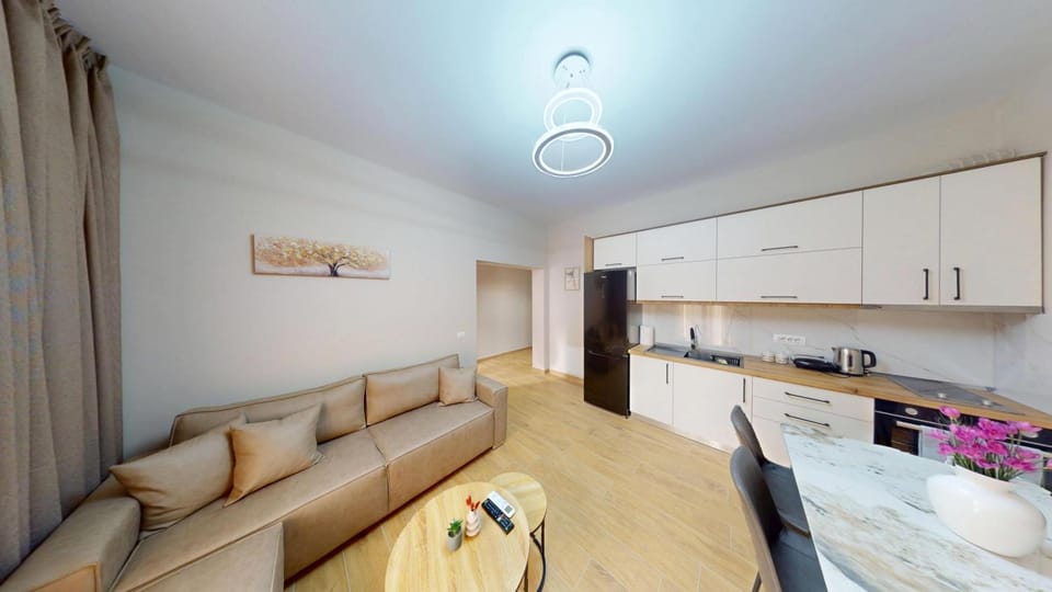 Kitchen or kitchenette, Living room, Seating area, Dining area, minibar, stove