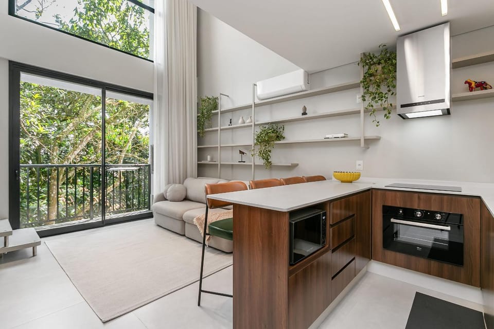 Kitchen or kitchenette, Living room, Dining area, oven, stove