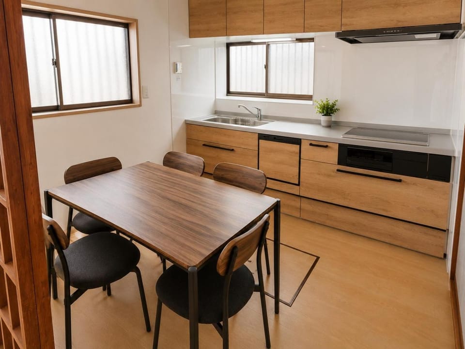 Dining area, stove, kitchen