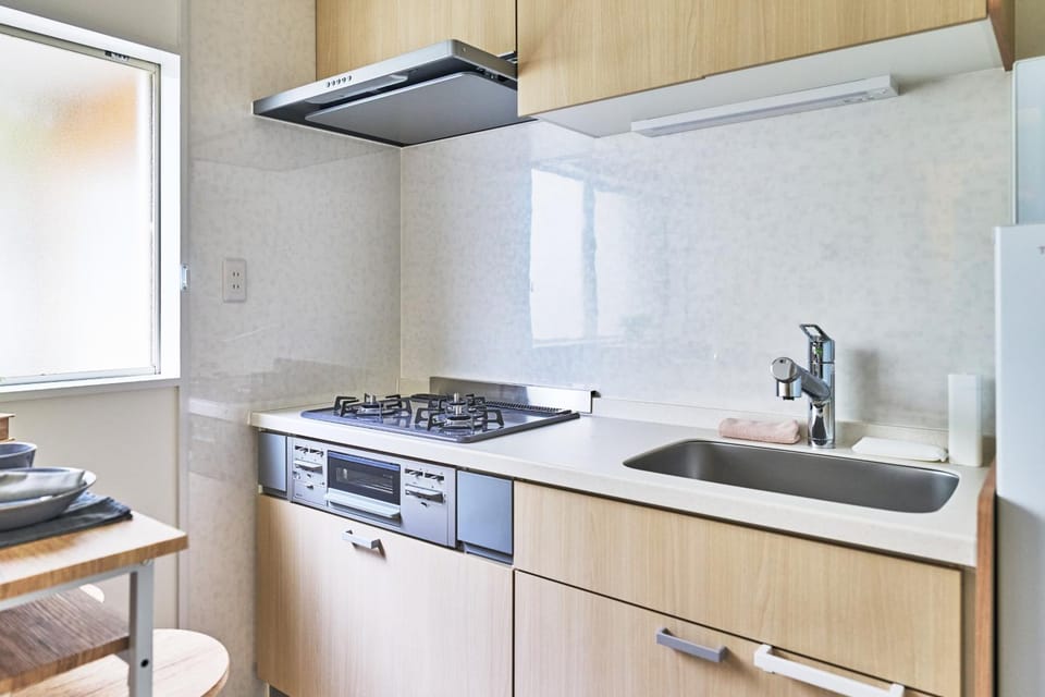 Kitchen or kitchenette, stove