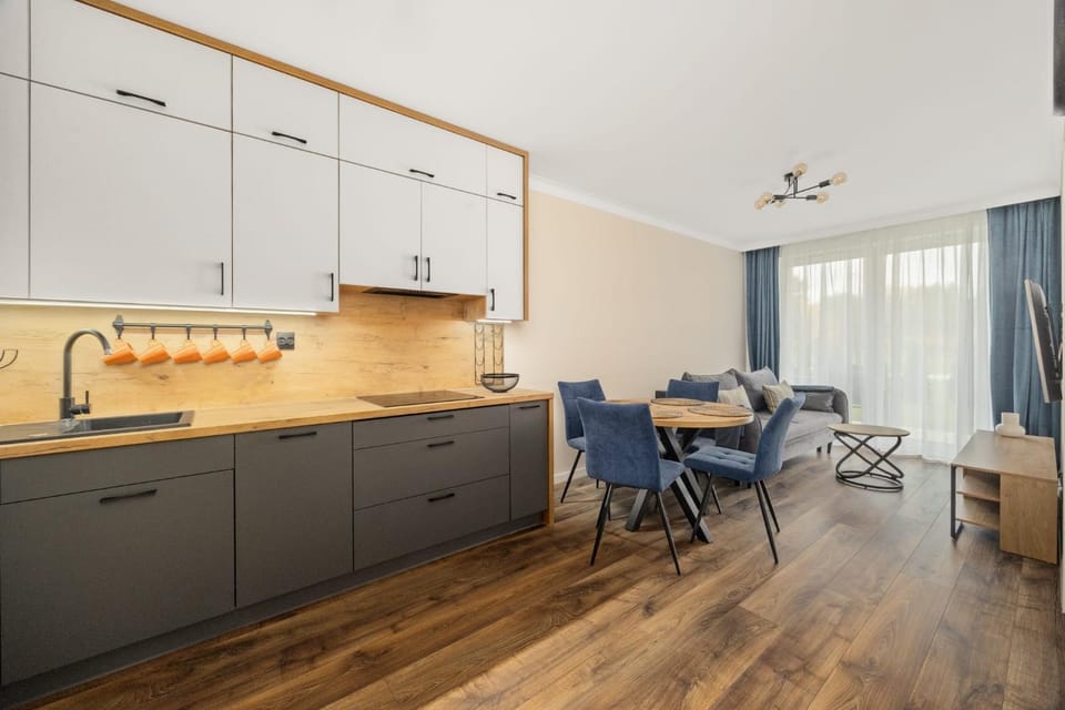 Kitchen or kitchenette, Living room, Seating area, Dining area
